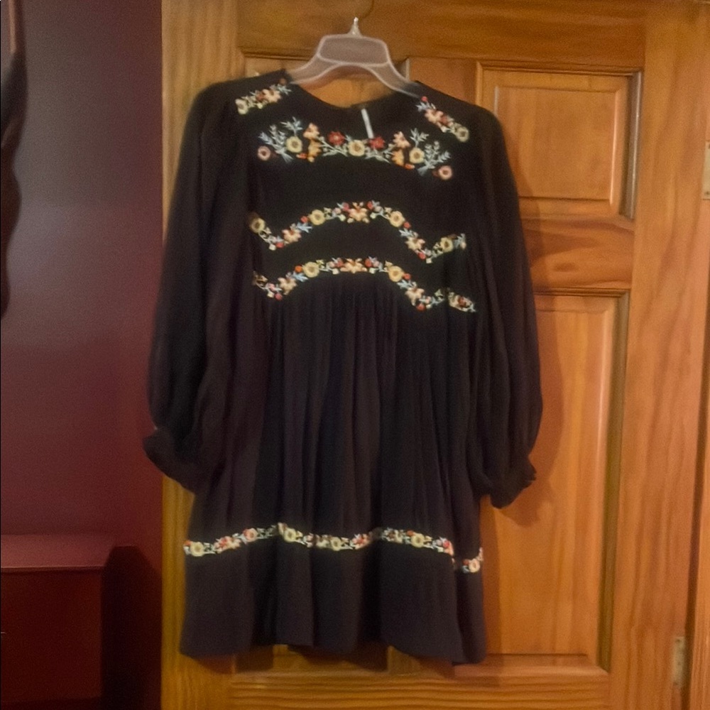 Floral Embroidered Navy Dress